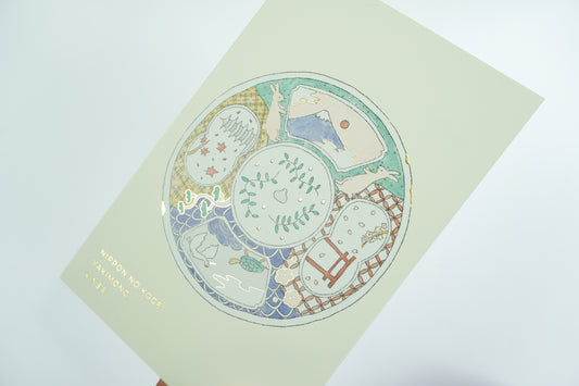 Goldgeprägte Postkarte "Japanisches Geschirr - Kinsai" - Kanone Serie