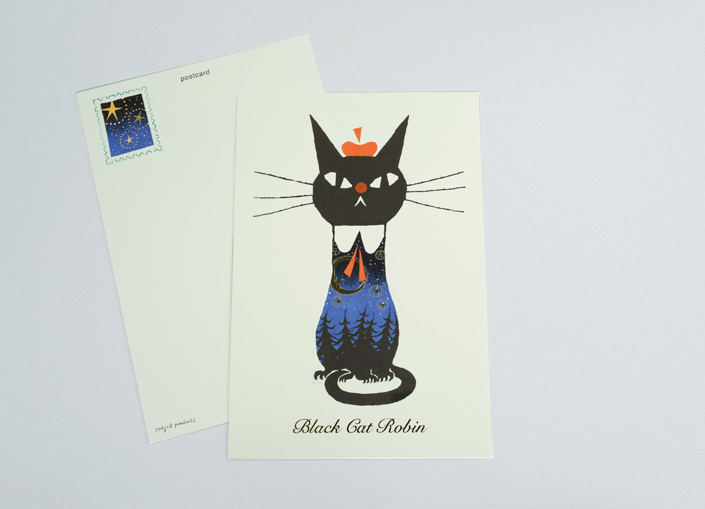 “Night Forest” Foil-Stamped Postcard – Kuroneko Design