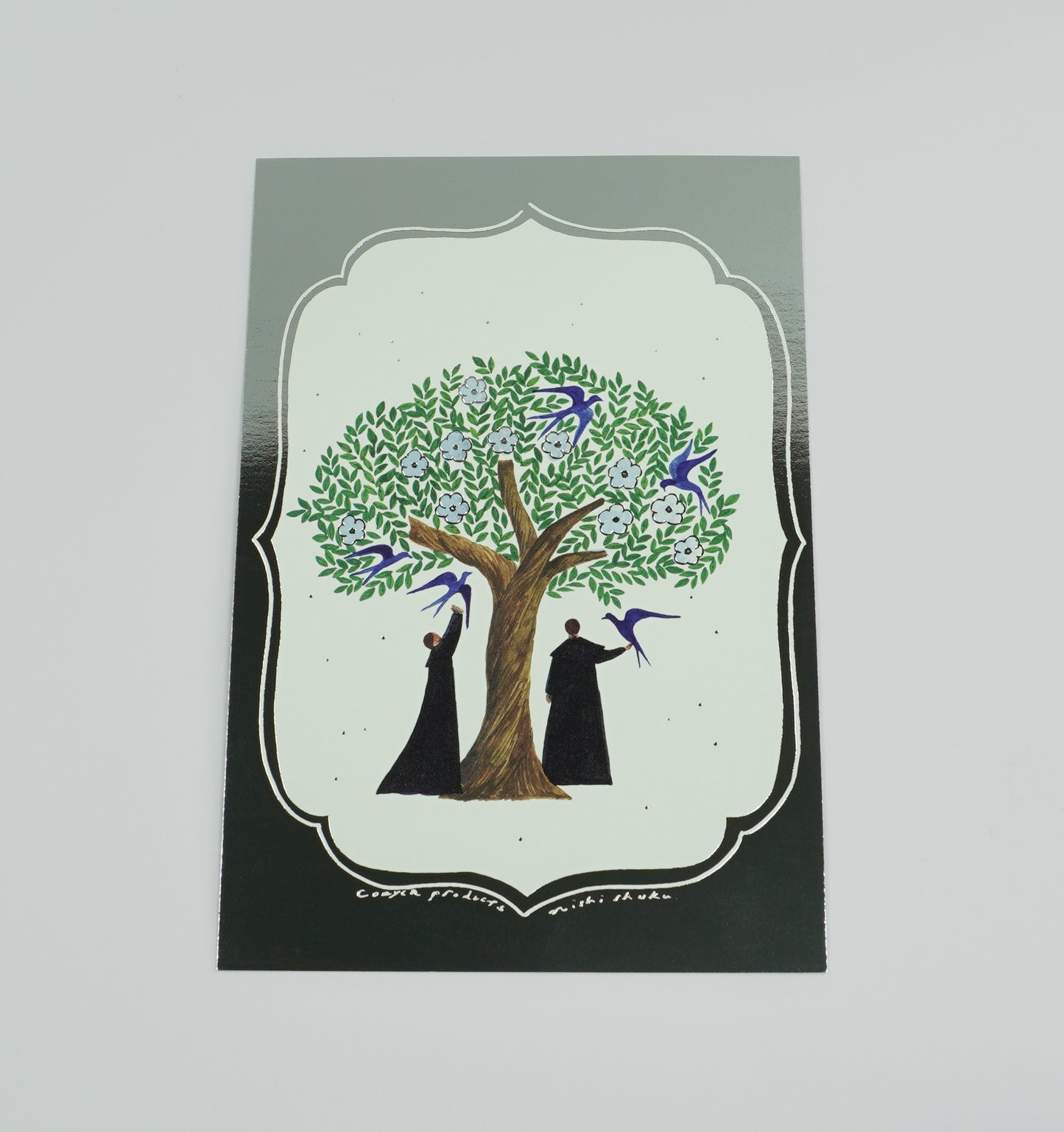 Goldgeprägte Postkarte "tree/silver" - Nishishuku Serie