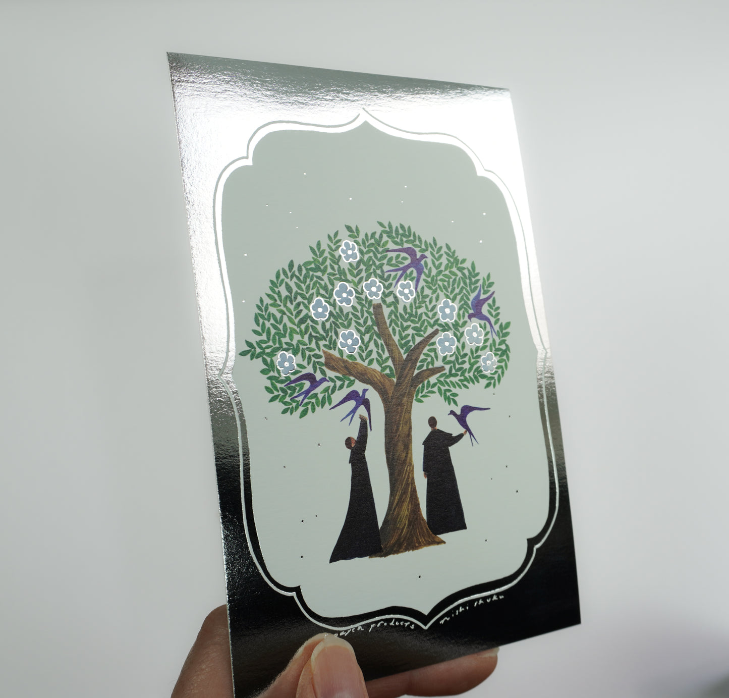 Goldgeprägte Postkarte "tree/silver" - Nishishuku Serie